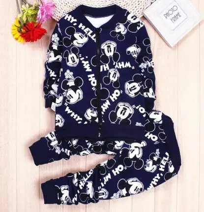 navy blue Коллекция года, осенне-зимняя одежда с дизайном «Микки» для мальчиков и девочек, комплект детской теплой флисовой одежды, пальто свитер, штаны Рождественский Костюм - Цвет: navy blue