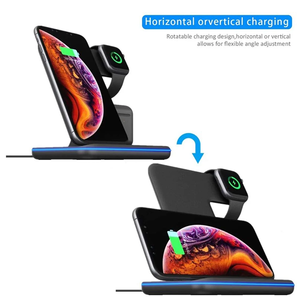 Беспроводное зарядное устройство Qi 15 Вт док-станция для Iphone 11 Pro Max XS MAX XR Apple Watch 4 3 2