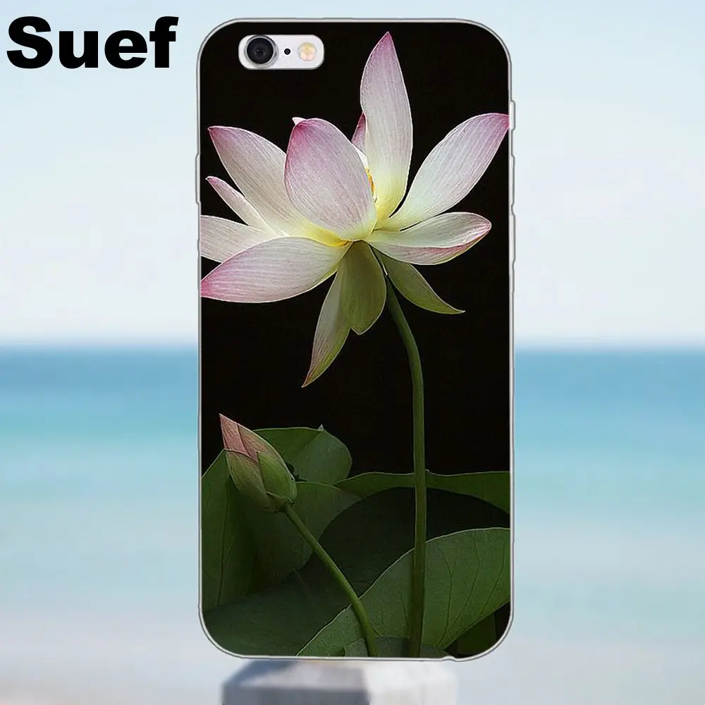 Розовый белый цветок лотоса мягкий популярный хит для iPhone 4 4S 5 5S 5C SE 6 6S 7 8 Plus X Samsung