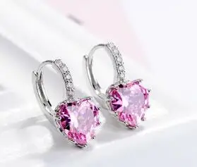 Модные массивные серьги-гвоздики 9 цветов, милые романтические 925 пробы, серебряные серьги-гвоздики с кристаллами в виде сердца для женщин, свадебные серьги - Окраска металла: 3-pink
