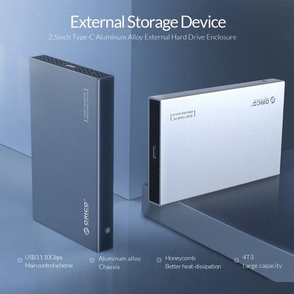 ORICO 2.5'' SATA to USB 3.1 Type C Gen 2 External Hard Drive Enclosure Aluminum 4TB Hard Disk Drive Box For Samsung Seagate SSD