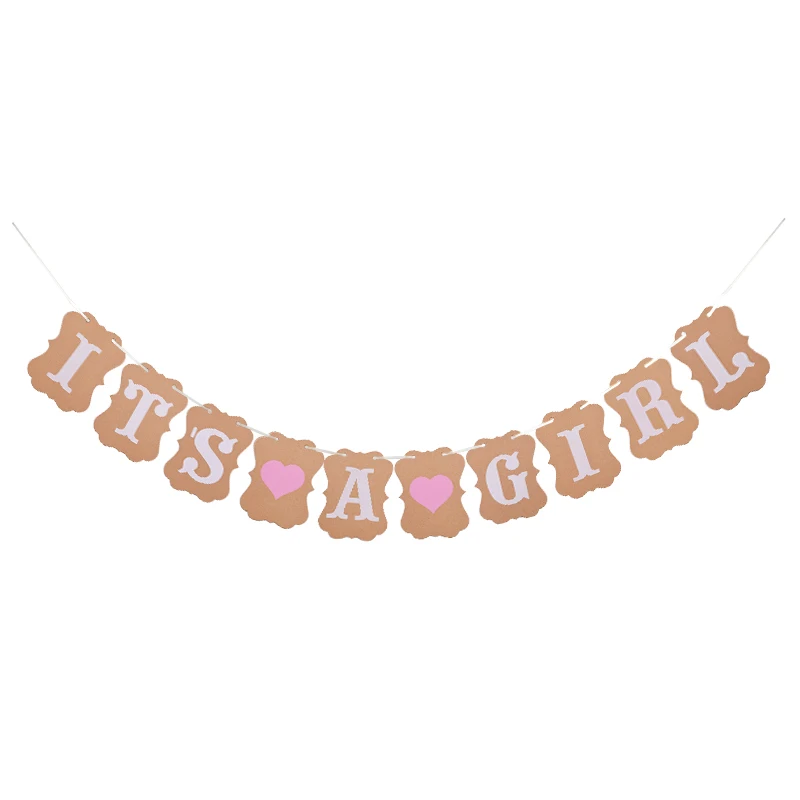 Baby Shower Garland Kraft Paper Its A Boy Girl Flags Banner Bunting Party Pennant Baptism Decoration | Дом и сад
