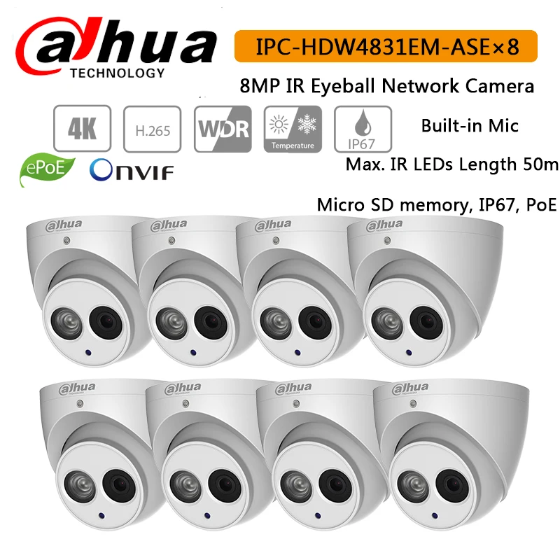 IPC HDW4831EM ASE 8MP H.265 POE IP67 IR 50m купольная ip камера сетевая с логотипом|Камеры