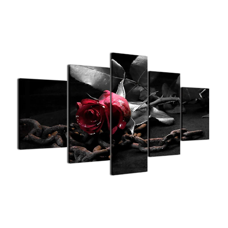 

Framed Abstract Modern Home Decor Canvas 5 Panel Beautiful Flower Print Painting Wall Art For Living Room Modular Picture