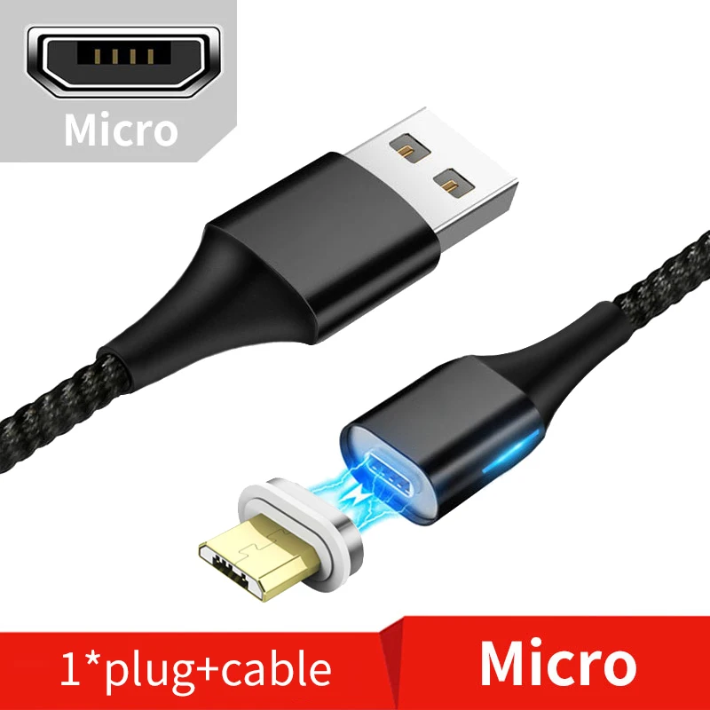 Black Micro Cable Для samsung GALAXY A5 A7 A9 J4 j6 plus сильный присоска Магнит кабель для передачи данных для мобильного телефона Быстрая зарядка 1 м 2 м chargin Micro usb - Цвет: Black Micro Cable