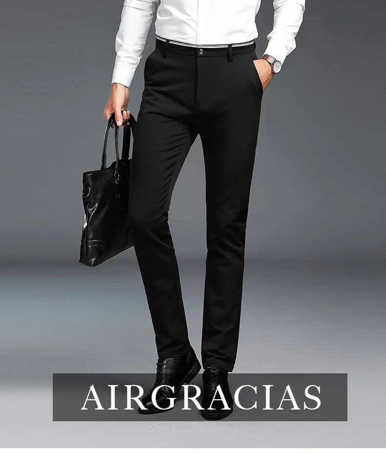 AIRGRACIAS Men Pants High Quality Cotton Casual Pants Stretch male trousers man long Straight Trousers solid color suit pant