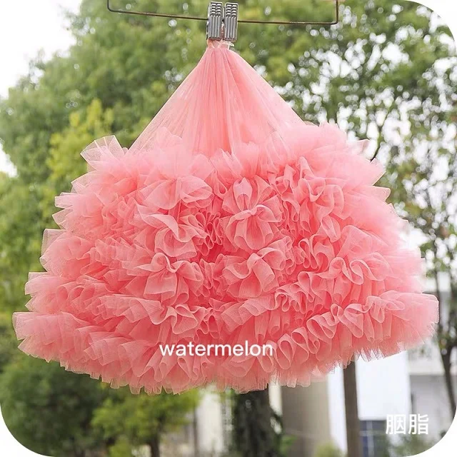 Watermelon 28 см розовый зашифрованный Тюль марля юбка помещены трехмерные кружева ткань занавес фон Свадьба Барби Украшение Дома - Цвет: Watermelon