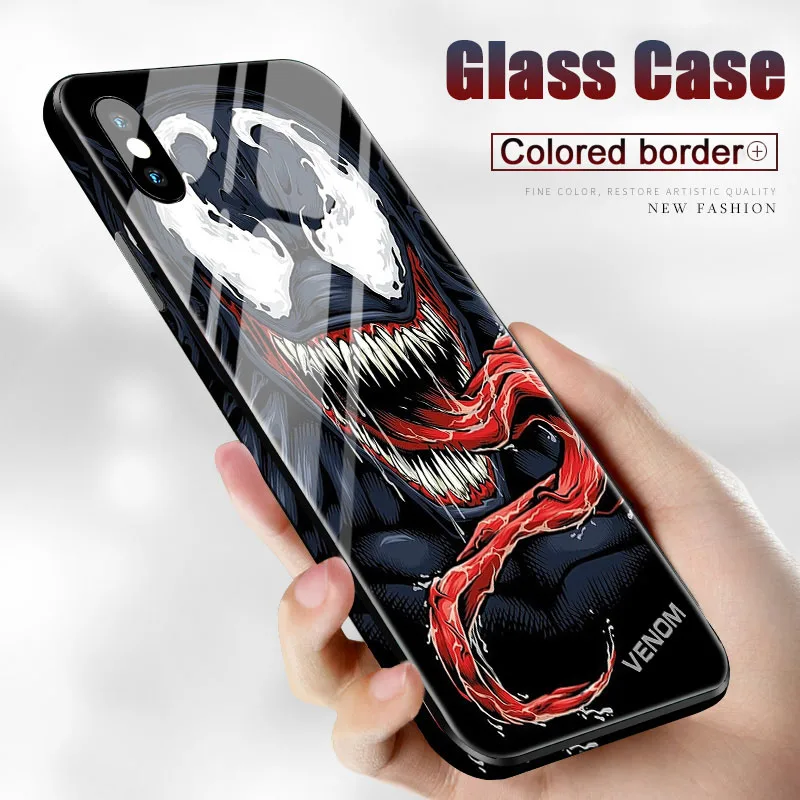 Venom Чехол из закаленного стекла Arvin Marvel DC для iPhone XR XS MAX 8 7 6S Plus 7Plus 8Plus Coque с логотипом Ironman Batman, чехол для телефона Capinha - Color: Venom