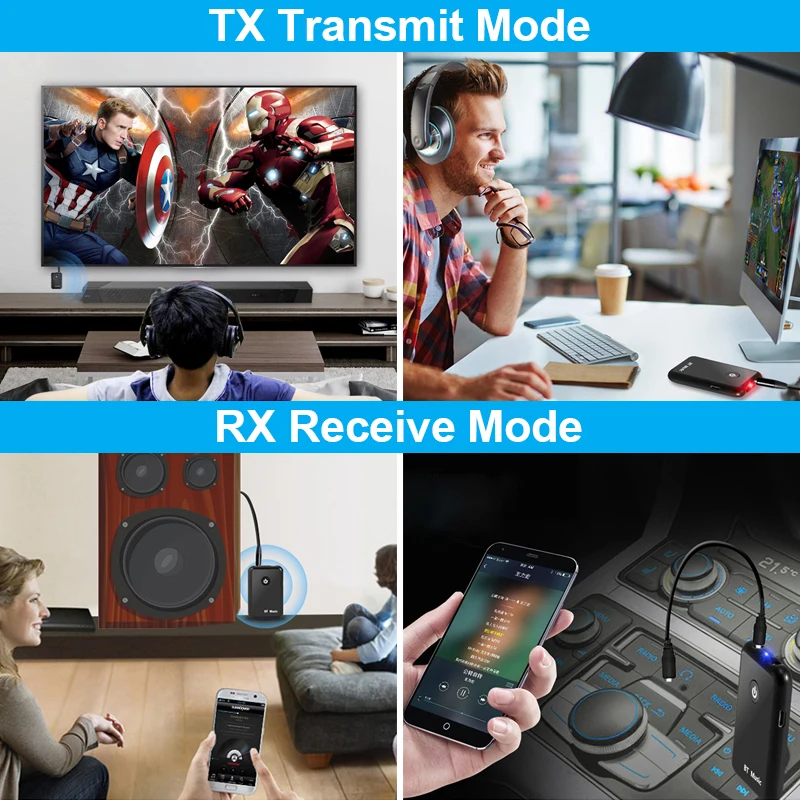 2 in 1 Transmit Receive Wireless Bluetooth AUX Adapter 4.2 3.5mm Jack Audio for Tables TV Home Sound System Car Stereo System
