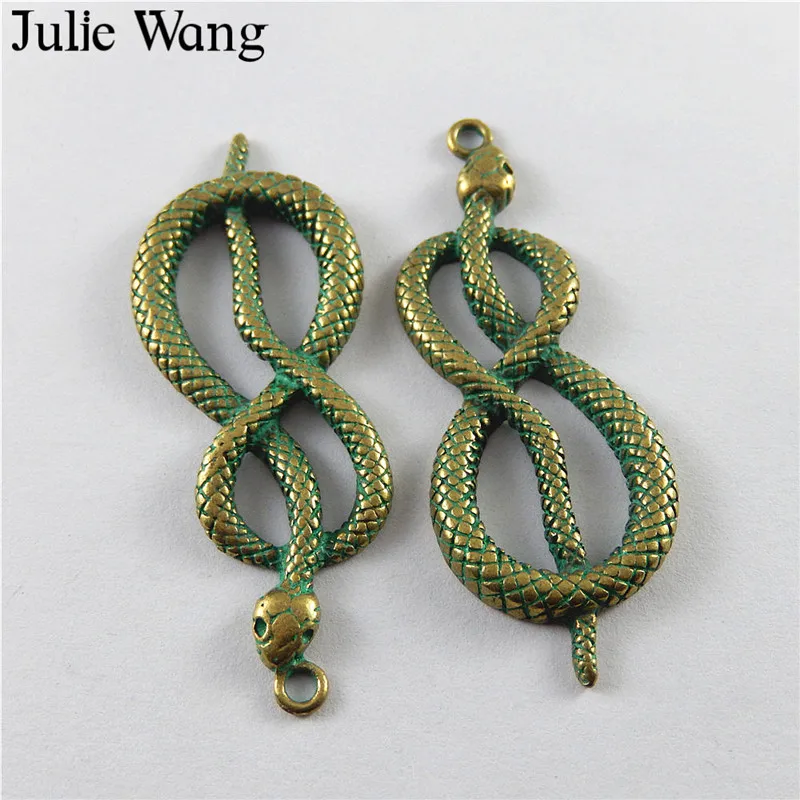 Julie Wang 10 шт. Античная зеленая бронза Подвески Сплав Подвески змея ювелирных изделий фурнитура для браслетов и подвесок металлический аксессуар