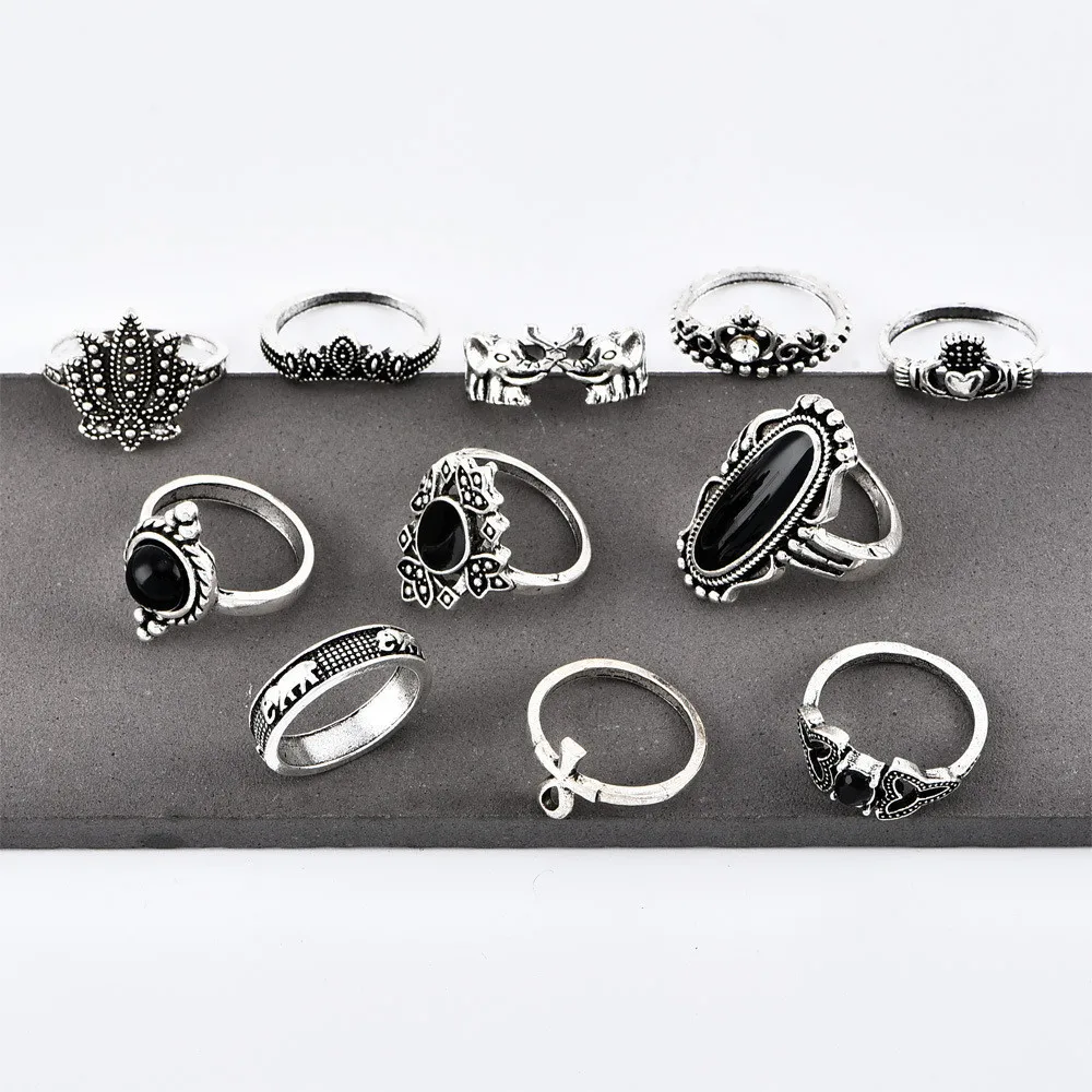 Женский винтажный набор колец с черным камнем MLING серебряное кольцо на палец в
