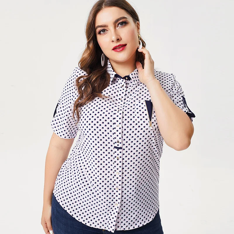 MG 2019 Summer Ladies large Size dot Chiffon tops and blouses fashion women plus size office lady female t-shirt |