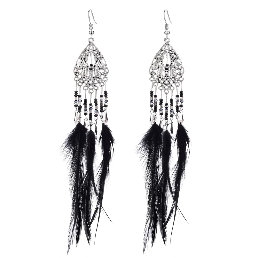 LUBINGSHINE сережки с кисточками Boho Длинные красные синие белые серьги-капли с перьями для женщин винтажные ювелирные изделия ручной работы