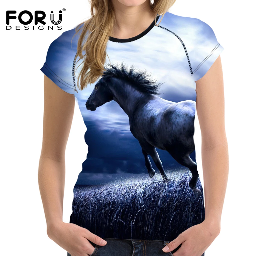 FORUDESIGNS/прохладный лошадь для женщин Летняя брендовая футболка женские туфли из