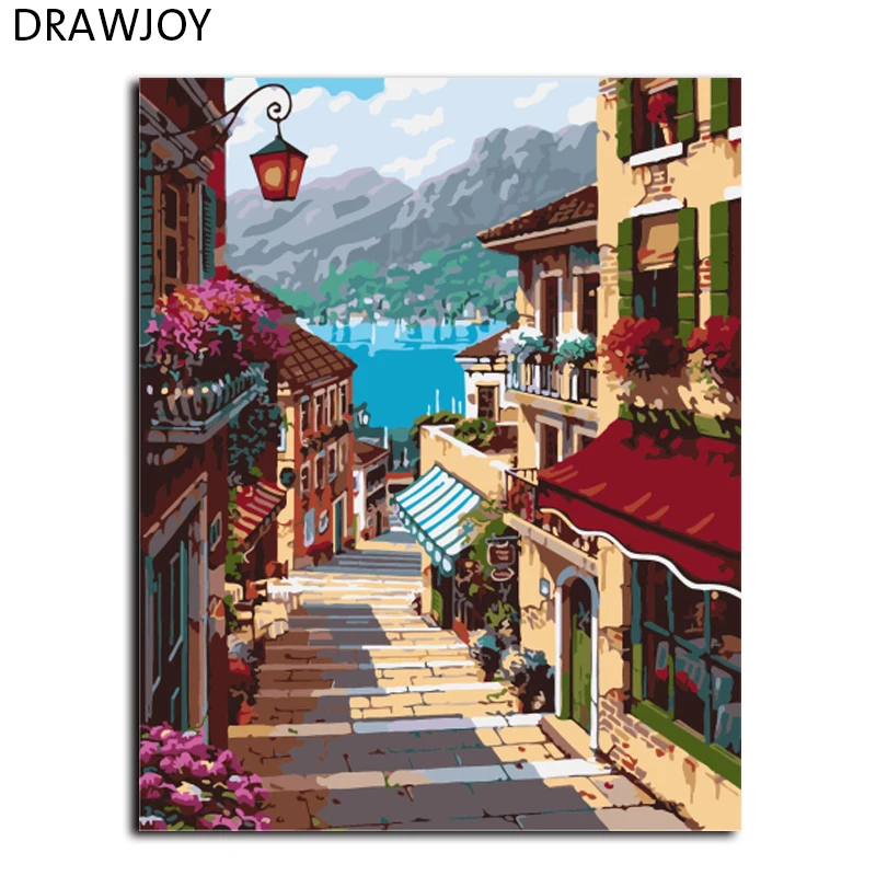 DRAWJOY пейзаж в рамке живопись и каллиграфия DIY живопись по номерам акриловые картины на холсте домашний декор GX7248 40*50 см