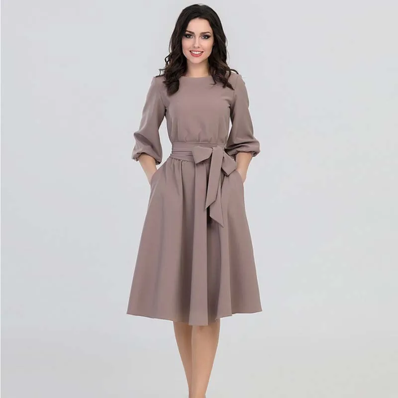 

Summer Women's Vintage Bow Bohemian Solid Color Round Neck Puff Sleeve Dress