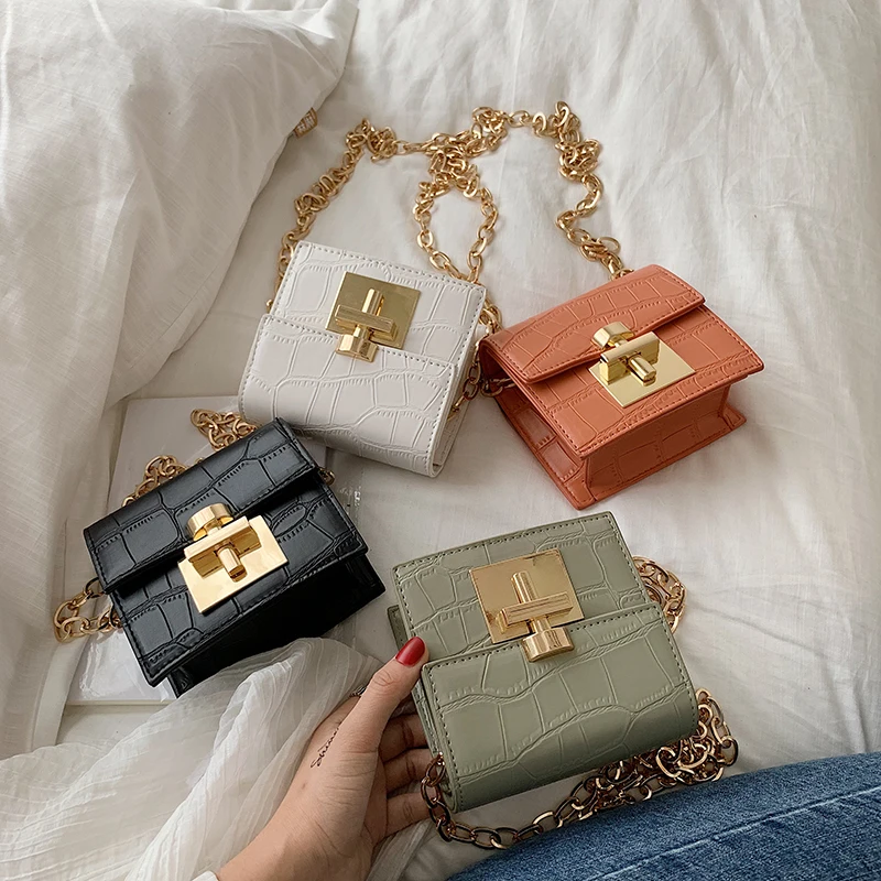 Stone Pattern MINI Crossbody Bags For Women Lock Messenger Shoulder Bag Lady Lipstick Handbags and Purses