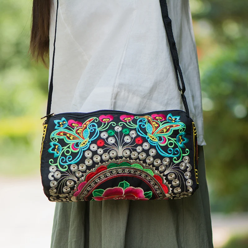 Двусторонняя тайский сумка ручной вышивки Этническая BOHO небольшой вышитый плеча