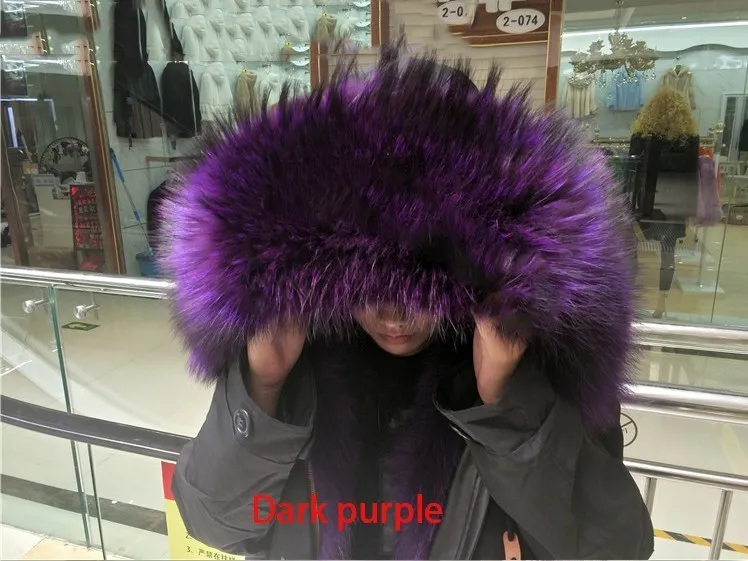 Dark purple Женская куртка с воротником из натурального меха енота; сезон осень-зима; Новинка; Модный удобный теплый шарф; куртка; шаль большого размера; воротник; Лидер продаж - Цвет: Dark purple
