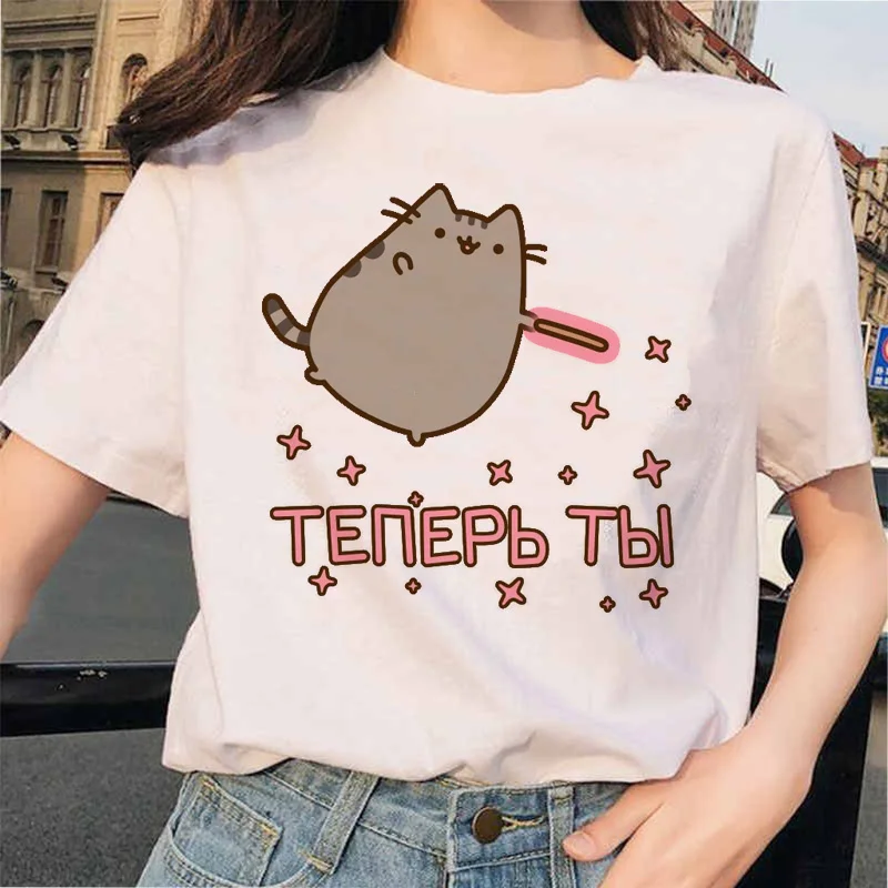 Женская футболка с забавным графическим рисунком Pusheen милая Корейская 90s милым