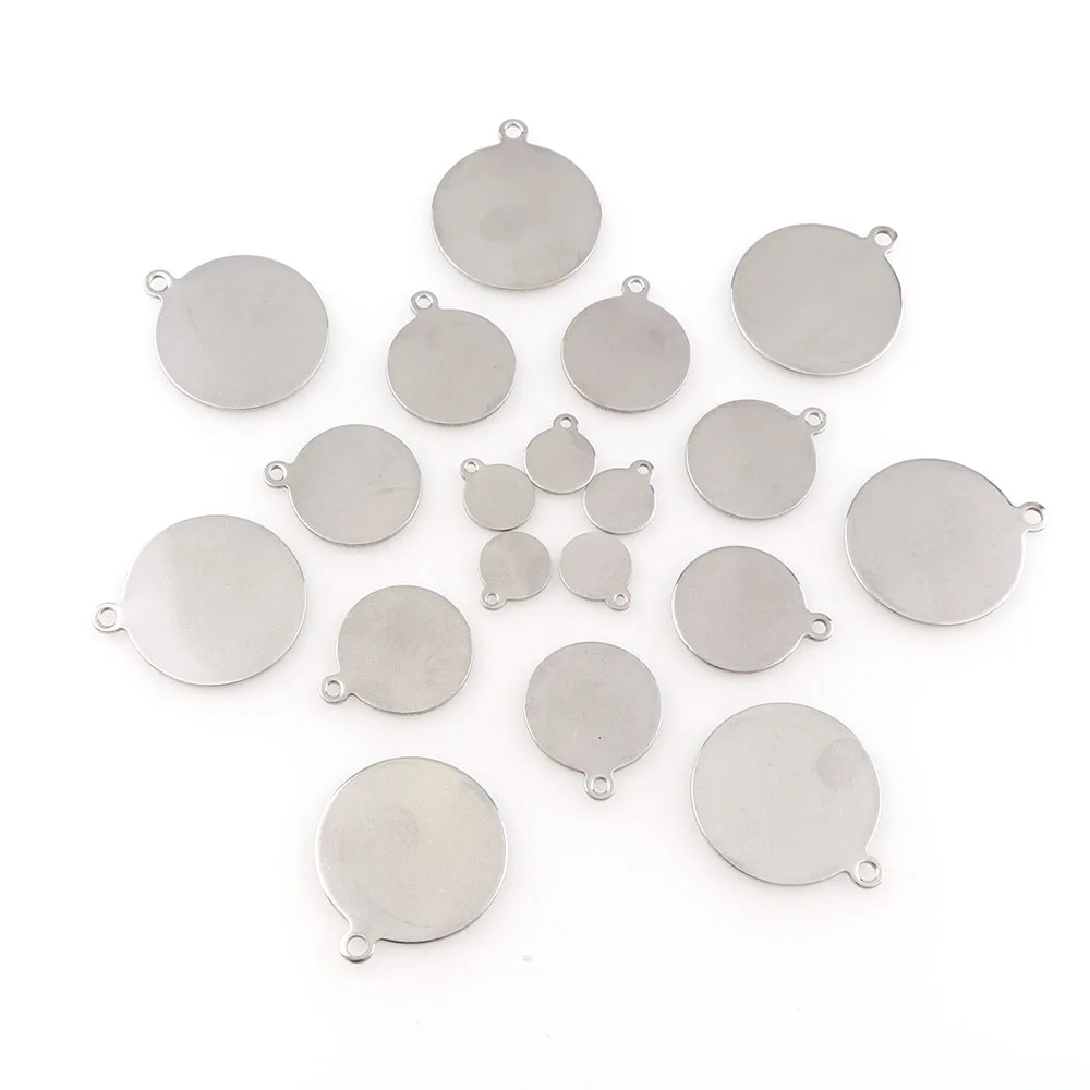 

10/15/18/25mm 10pc/lot Stainless Steel Charms Silver Color Round Shape Stamping Blank Tag Pendants For Making Necklace Jewelry