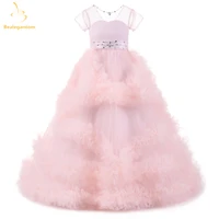 bealegantom 2019 new pink blue flower girl dresses with bow appliques sequined princess kids pageant comunion gown qa1219