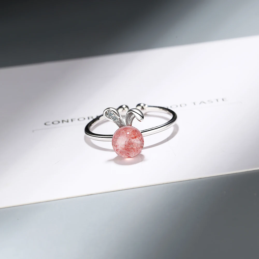 Милый кроличий кольцо с розовым кристаллом, украшением в виде ушек кролика для девочек, оптовая продажа из серебра 925.