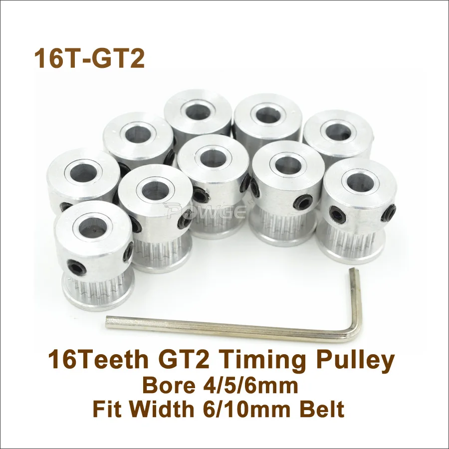 Шкив синхронный POWGE GT2 с отверстием 4/5/6 мм 16 Зубцов ширина = 6/10 2 Гт 10 шт.|timing pulley|gt2