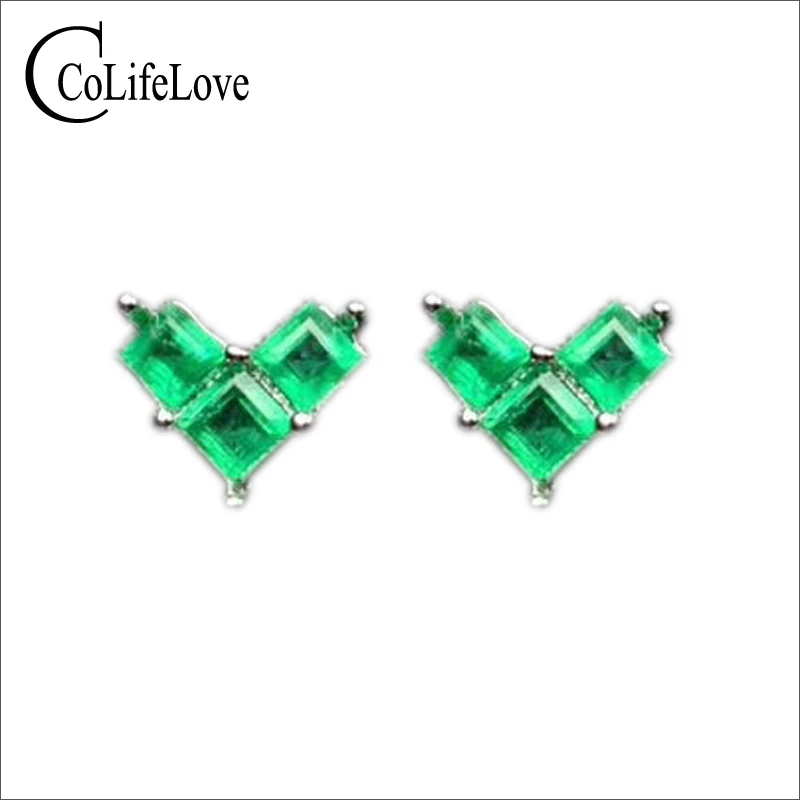

Genuine Zambia emerald stud earrings for wedding 6pcs 2.8 mm*2.8mm SI grade emerald earrings 925 sterling silver emerald jewelry
