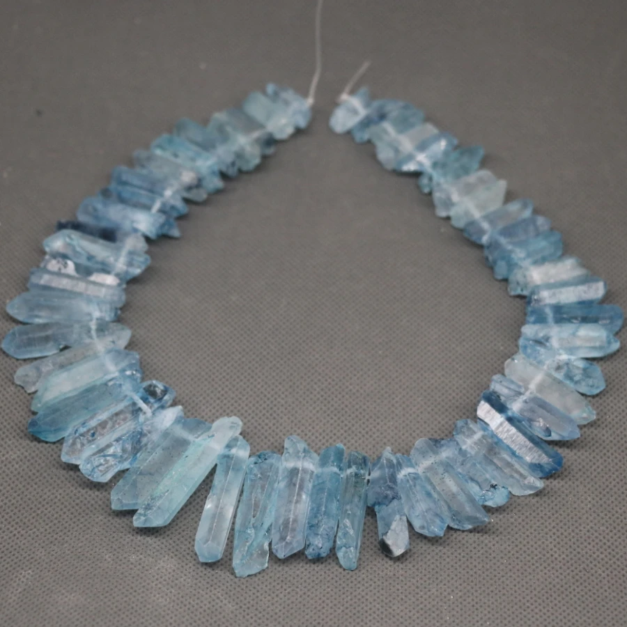 Approx 50pcs/strand Natural Raw Bayby Blue Quartz Crystal Point Pendant Rough Top Drilled Spike Gem Beads Necklace | Украшения и