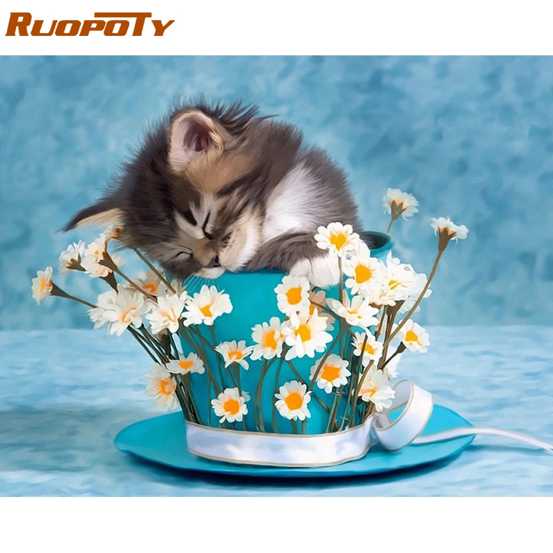 RUOPOTY оправа цветочный горшок кот сделай сам живопись по номерам набор