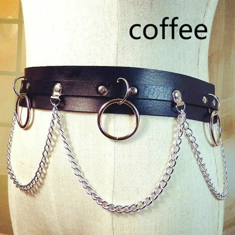 

Fashion Faux Leather Belt Metal Chain Ring Punk All Match Waist Strap Personalized Dress Jeans Decor Accessory Wholesale