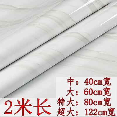 80cm Kitchen oil stickers self-adhesive marble pattern waterproof cabinet stove countertop wallpaper desktop bathroom renovation - Цвет: jazz white marble