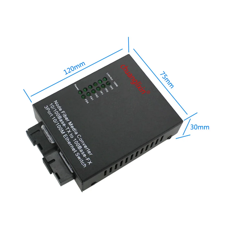 Fiber media converter 10/100M 3 port+2 fiber port optical SC 1310&1550nm AB media converter 1 pcs