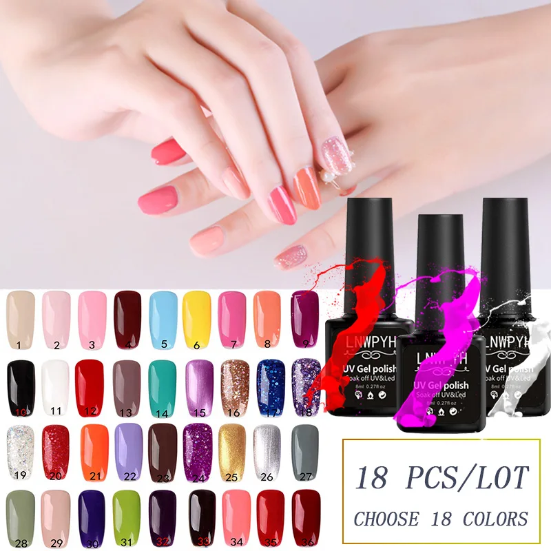 18 флаконов/лот лак для ногтей Гель-лак УФ Цвет Vernis Полупостоянный Гель для маникюра праймер верхнее покрытие блеск для ногтей