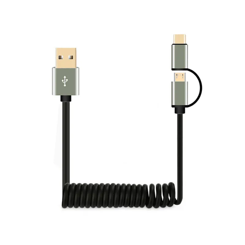 2 в 1 кабель для передачи данных USB портативный Весна с разъемом Micro Type C Мобильный