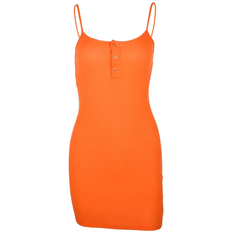 

Bangniweigou Sexy Casual Knit Buttons V Neck Mini Dress Women Summer Spaghetti Straps Orange Short Shirt Dress 2019 Beach Wear