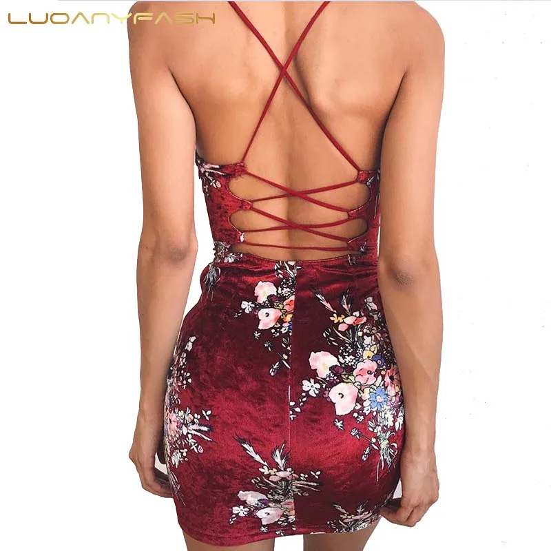 Luoanyfash с цветочным принтом без рукавов эластичные пикантные Клубные бинты Bodycon