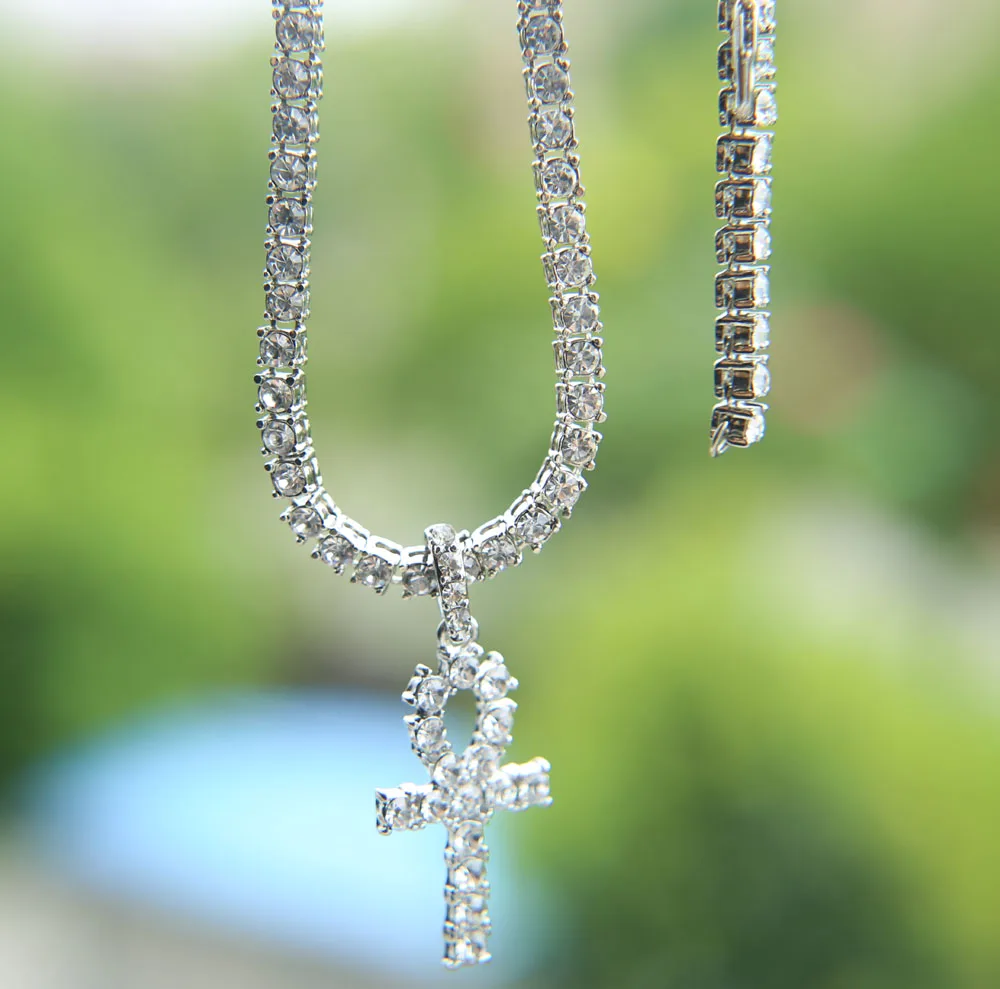 Ожерелье АНК со льдом теннисная цепь 24 дюйма с подвеской в стиле хип хоп