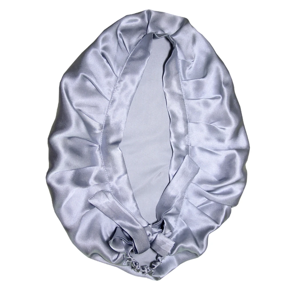 Silvery Grey Мягкий Гладкий чистый шелк шапочка для сна обертывание ночной головной убор Твердые волосы прическа уход Чепчик для женщин дамы колпак для сна - Цвет: Silvery Grey
