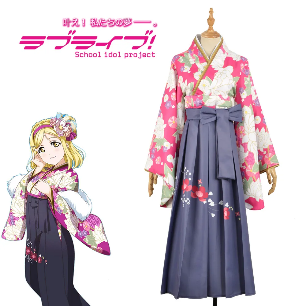 

Love Live Sunshine Cosplay Costumes Aqours Ohara Mari Taisho Kimono Yukata Dress Outfit Anime Cosplay Costumes
