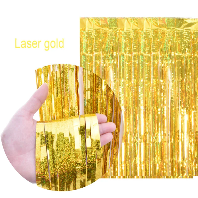 Laser gold 2 м Радужный фон шторы из фольги фон для фотосъемки принадлежности для дня рождения украшения для взрослых Рождественские украшения для дома - Цвет: Laser gold