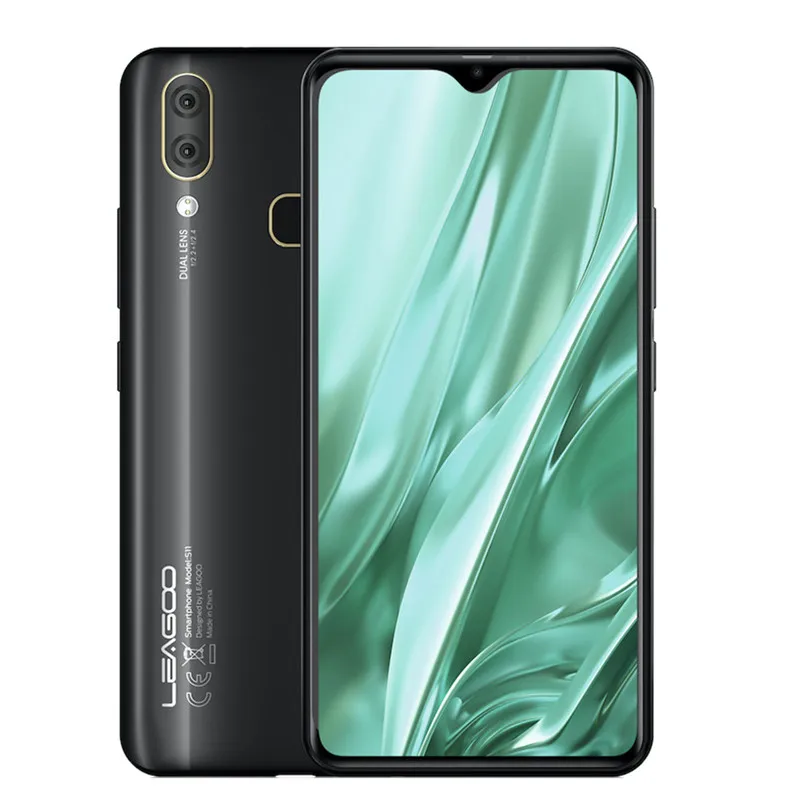 Black LEAGOO S11, 4 Гб ОЗУ, 64 Гб ПЗУ, 6,3 дюймов, экран капли воды, смартфон Helio P22, четыре ядра, Android 9,0, отпечаток пальца, ID, мобильный телефон - Цвет: Black