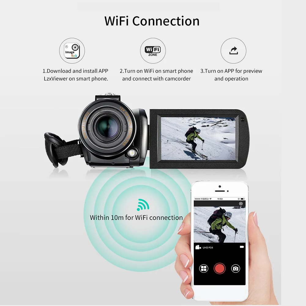 ORDRO AC5 4K WiFi цифровая видеокамера регистратор DV 24MP 3," ips сенсорный 12X оптический зум Покадровый анти-встряхивание