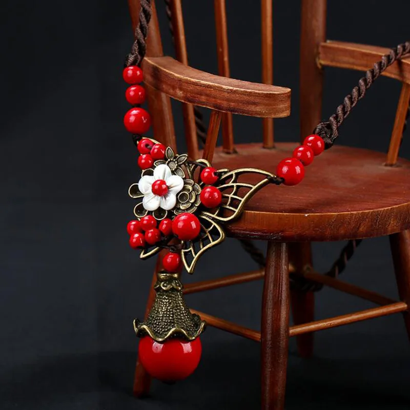 Ожерелье с красными бусинами в форме бабочки|clavicle necklace|rope necklacenecklaces for women |