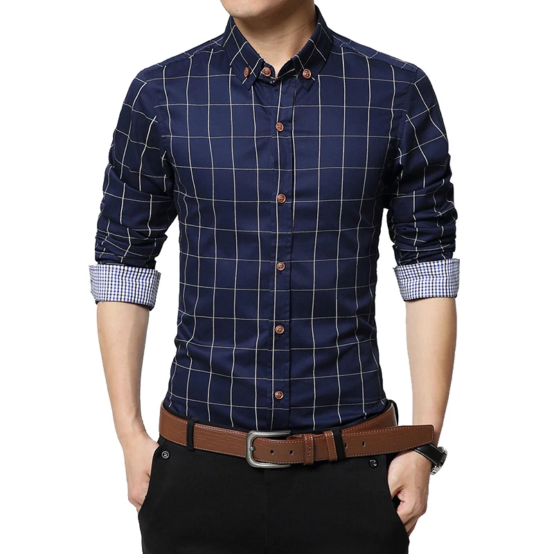 Рубашка мужская приталенная в клетку х/б с длинным рукавом|mens dress shirts|plaid men shirtmen