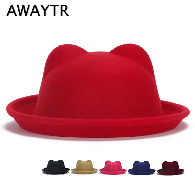 AWAYTR, Новое поступление, детская уникальная Милая шерстяная зимняя и Осенняя шапочка с кошачьими ушками, Рождественская шапка, лидер продаж, шапки для девочек, вечерние шапки