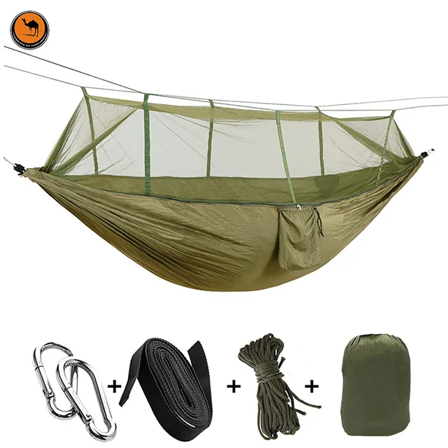 Army Green Портативный гамак высокой прочности парашют подвесная кровать с москитной сеткой для Перевозка груза падения открытый гамак для туристического кемпинга стул - Цвет: Army Green