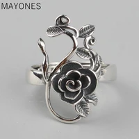 vintage real pure 925 sterling silver branches rose flowers rings for women thai silver adjustable elegant jewelry ring