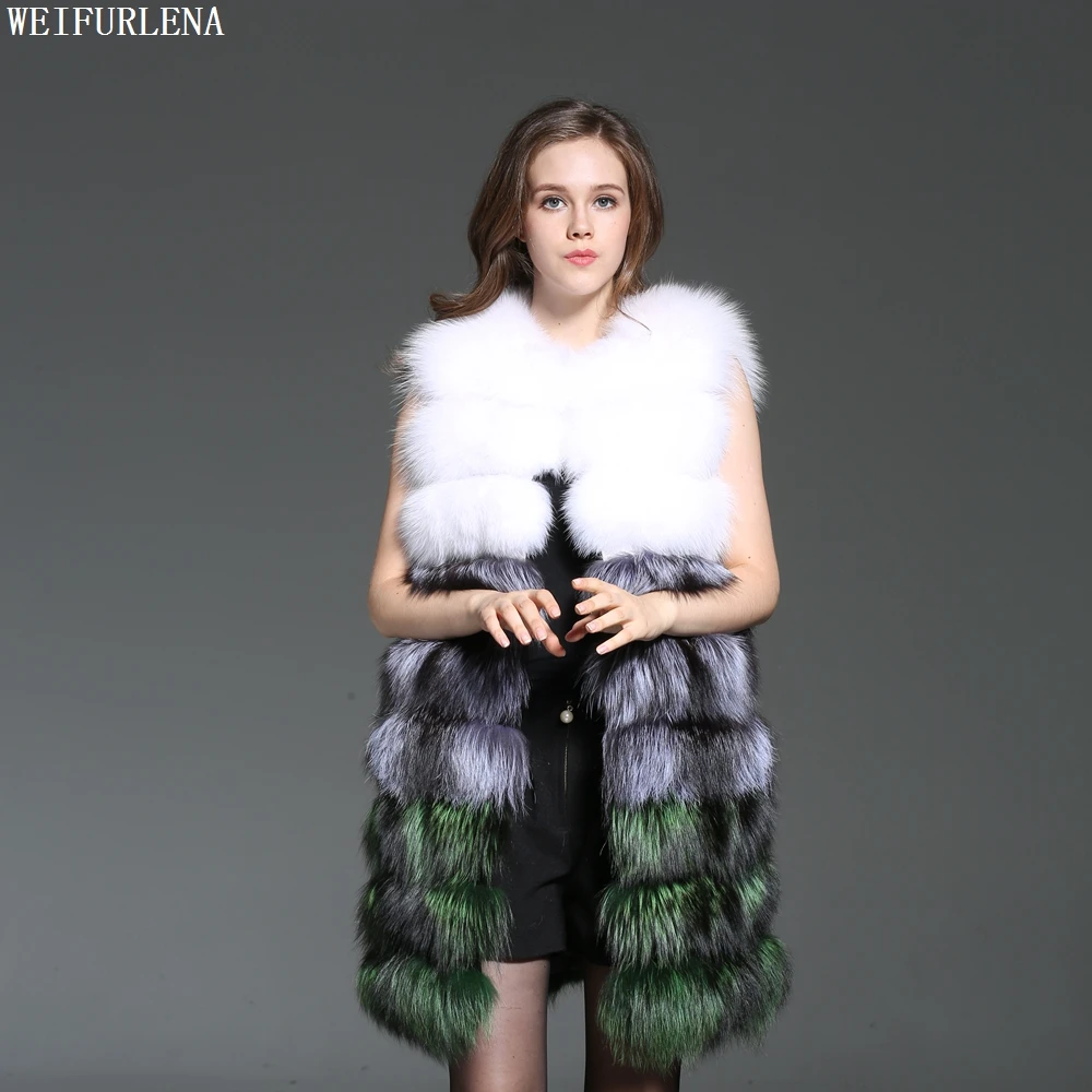 Зимнее Новое поступление жилет из натурального Лисьего меха 90 см Длинное